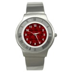 Red Floral Pattern Floral Greek Ornaments Stainless Steel Watch