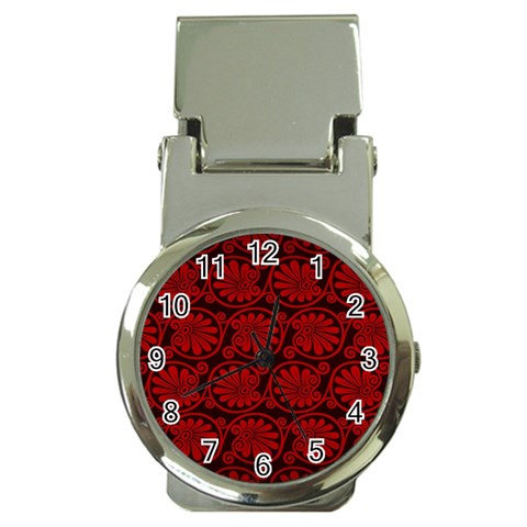 Red Floral Pattern Floral Greek Ornaments Money Clip Watches from ZippyPress Front