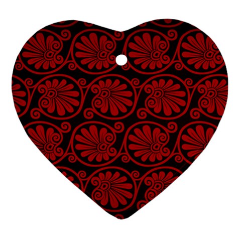 Red Floral Pattern Floral Greek Ornaments Heart Ornament (Two Sides) from ZippyPress Front