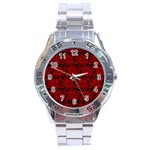 Red Floral Pattern Floral Greek Ornaments Stainless Steel Analogue Watch