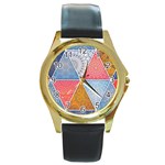 Texture With Triangles Round Gold Metal Watch