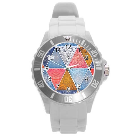 Texture With Triangles Round Plastic Sport Watch (L) from ZippyPress Front