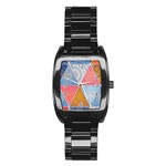 Texture With Triangles Stainless Steel Barrel Watch