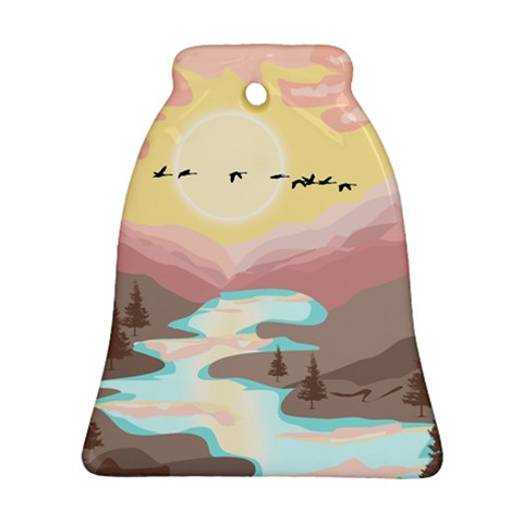 Mountain Birds River Sunset Nature Bell Ornament (Two Sides) from ZippyPress Front