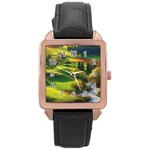 Countryside Landscape Nature Rose Gold Leather Watch 