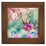 Love Amour Butterfly Colors Flowers Text Framed Tile
