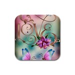 Love Amour Butterfly Colors Flowers Text Rubber Square Coaster (4 pack)