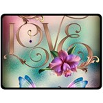 Love Amour Butterfly Colors Flowers Text Fleece Blanket (Large)