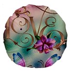 Love Amour Butterfly Colors Flowers Text Large 18  Premium Round Cushions