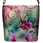 Love Amour Butterfly Colors Flowers Text Flap Closure Messenger Bag (S)