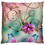 Love Amour Butterfly Colors Flowers Text Large Premium Plush Fleece Cushion Case (Two Sides)
