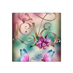Love Amour Butterfly Colors Flowers Text Satin Bandana Scarf 22  x 22 