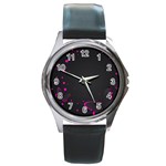 Butterflies, Abstract Design, Pink Black Round Metal Watch