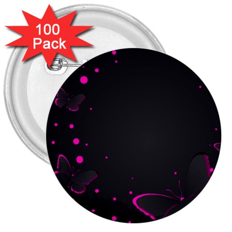 Butterflies, Abstract Design, Pink Black 3  Buttons (100 pack)  from ZippyPress Front