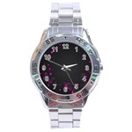 Butterflies, Abstract Design, Pink Black Stainless Steel Analogue Watch