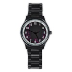 Butterflies, Abstract Design, Pink Black Stainless Steel Round Watch