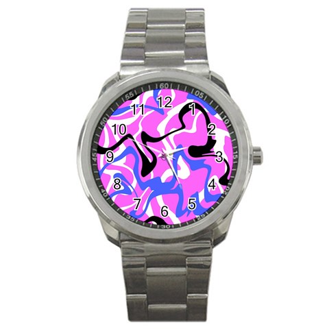 Swirl Pink White Blue Black Sport Metal Watch from ZippyPress Front