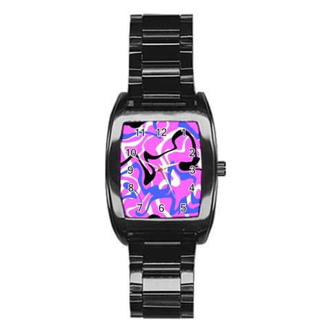 Swirl Pink White Blue Black Stainless Steel Barrel Watch from ZippyPress Front