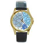 Boho Blue Deep Blue Artwork Round Gold Metal Watch