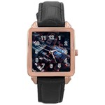 Fractal Cube 3d Art Nightmare Abstract Rose Gold Leather Watch 