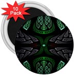 Fractal Green Black 3d Art Floral Pattern 3  Magnets (10 pack) 