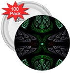 Fractal Green Black 3d Art Floral Pattern 3  Buttons (100 pack) 