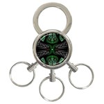 Fractal Green Black 3d Art Floral Pattern 3-Ring Key Chain