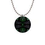 Fractal Green Black 3d Art Floral Pattern 1  Button Necklace