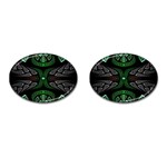 Fractal Green Black 3d Art Floral Pattern Cufflinks (Oval)