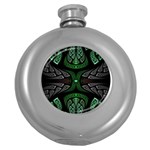 Fractal Green Black 3d Art Floral Pattern Round Hip Flask (5 oz)