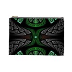 Fractal Green Black 3d Art Floral Pattern Cosmetic Bag (Large)