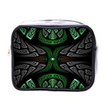 Fractal Green Black 3d Art Floral Pattern Mini Toiletries Bag (One Side)