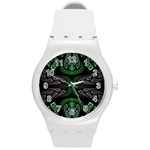 Fractal Green Black 3d Art Floral Pattern Round Plastic Sport Watch (M)