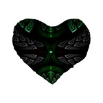 Fractal Green Black 3d Art Floral Pattern Standard 16  Premium Heart Shape Cushions