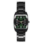 Fractal Green Black 3d Art Floral Pattern Stainless Steel Barrel Watch