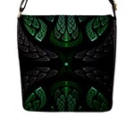 Fractal Green Black 3d Art Floral Pattern Flap Closure Messenger Bag (L)