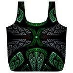 Fractal Green Black 3d Art Floral Pattern Full Print Recycle Bag (XL)