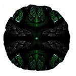 Fractal Green Black 3d Art Floral Pattern Large 18  Premium Flano Round Cushions