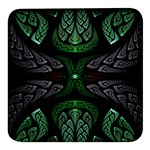 Fractal Green Black 3d Art Floral Pattern Square Glass Fridge Magnet (4 pack)