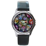 Floral Fractal 3d Art Pattern Round Metal Watch