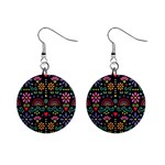 Mexican Folk Art Seamless Pattern Mini Button Earrings