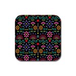 Mexican Folk Art Seamless Pattern Rubber Square Coaster (4 pack)