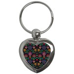 Mexican Folk Art Seamless Pattern Key Chain (Heart)