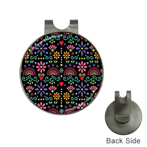 Mexican Folk Art Seamless Pattern Hat Clips with Golf Markers from ZippyPress Front