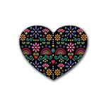 Mexican Folk Art Seamless Pattern Rubber Coaster (Heart)
