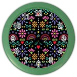 Mexican Folk Art Seamless Pattern Color Wall Clock