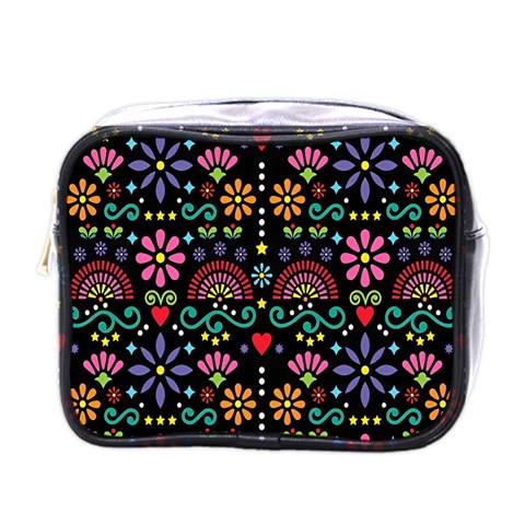 Mexican Folk Art Seamless Pattern Mini Toiletries Bag (One Side) from ZippyPress Front