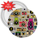 Retro Camera Pattern Graph 3  Buttons (10 pack) 
