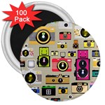 Retro Camera Pattern Graph 3  Magnets (100 pack)