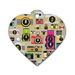 Retro Camera Pattern Graph Dog Tag Heart (Two Sides)